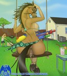 anthro anus beverage bikini bikini_top bodily_fluids breasts clothed clothing duo equine_anus female genital_fluids genitals looking_at_viewer looking_back looking_back_at_viewer male mowing_lawn puffy_anus pussy swimwear tail tail_anus two-piece_swimsuit vaginal_fluids yard dr_nowak equid equine horse human mammal 2024