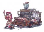 blood bodily_fluids cupcake female food gatling_gun gun machete machine_gun mask melee_weapon ranged_weapon smile solo truck_(vehicle) vehicle weapon sketchywolf-13 cupcakes_(mlp_fanfic) friendship_is_magic hasbro my_little_pony sony_corporation sony_interactive_entertainment twisted_metal pinkamena_(mlp) pinkie_pie_(mlp) sweet_tooth earth_pony equid equine horse mammal pony sketch