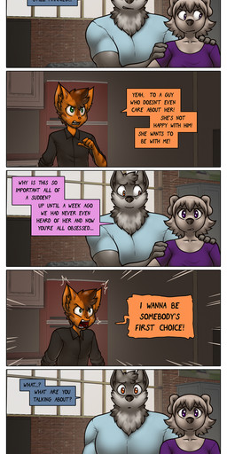 anthro dialogue female group male male/female text trio james_howard patreon alphonse_(james_howard) jill_(james_howard) richard_(james_howard) canid canine canis domestic_cat domestic_dog felid feline felis mammal wolf absurd_res comic english_text hi_res url