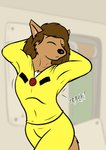 anthro black_nose brown_body brown_fur brown_hair clothed clothing eyes_closed female flat_chested fur hair solo stretching alan_foreman freefall_(webcomic) florence_ambrose bowman's_wolf canid canine canis mammal red_wolf wolf