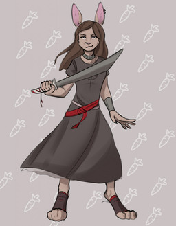 anthro blade clothing dress female melee_weapon solo sword weapon kiri-anko hare lagomorph leporid mammal rabbit hi_res sketch