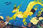 absurd_res acanthurid anthozoan anthro aquarium clothing cnidarian coral diving duo feral fish hi_res human male male/male mammal marine phytophile regal_tang sea_sponge seadragon_(fish) seahorse swimming swimwear syngnathid syngnathiform transformation underwater vivarium water