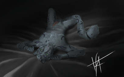 anthro bed bed_sheet bedding dark erection furniture genitals lying male nude on_back penis smile solo tail tail_between_legs velkiel_(artist) felid leopard mammal pantherine snow_leopard 2016 colored