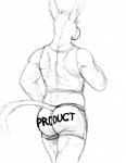 anthro asinus bottomwear butt clothed clothing donk_(hladilnik) donkey english_text equid equine hi_res hladilnik hotpants male mammal monochrome shorts sketch solo text text_on_bottomwear text_on_clothing text_on_hotpants text_on_shorts underwear