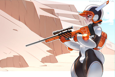 abs anthro armor battle big_butt bodysuit bulge butt clothing cybernetics desert facial_markings femboy fur futuristic gun hair head_markings kemono lapin_bolt latex machine male markings mecha neoprene orange_eyes orange_hair orange_markings outside ranged_weapon rifle robotic science_fiction skinsuit sniper solo standing technology tight_clothing weapon white_body white_fur wide_hips cosu_lewd oustik_ko lapin_bolt_(cosu_nya) android cyborg hare lagomorph leporid mammal rabbit robot absurd_res digital_drawing_(artwork) digital_media_(artwork) hi_res orange_theme