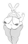 anthro belly big_belly big_breasts big_butt bottomwear breasts butt clothed clothing denim denim_bottomwear denim_clothing female huge_breasts jeans nipple_piercing nipples overweight overweight_female pants piercing raised_clothing raised_shirt raised_topwear shirt solo thick_thighs topwear wardrobe_malfunction wide_hips luminared lagomorph leporid mammal rabbit absurd_res hi_res monochrome sketch