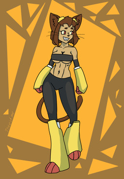 abs anthro armor armwear athletic athletic_anthro athletic_female brown_hair clothed clothing eyewear eyewear_on_head female female_anthro fur gauntlets gloves goggles goggles_on_head hair handwear legwear muscular muscular_female navel orange_body orange_fur pose solo treeshme gameoverse glitch_productions kit_(gameoverse) felid feline mammal colored digital_drawing_(artwork) digital_media_(artwork) hi_res