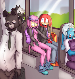 anthro backpack black_body black_fur black_nose blue_body blue_fur blush bottomwear bottomwear_down breasts briefcase clothed clothing exhibitionism eyes_closed female footwear fur genitals group hair half-closed_eyes male male/female masturbation narrowed_eyes navel nipples pants pants_down partially_clothed penis pink_body pink_fur pink_hair pink_nose public public_transportation questionable_consent red_body red_fur shoes sleeping vaginal vaginal_masturbation white_hair fuf archie_comics sega sonic_the_hedgehog_(archie) sonic_the_hedgehog_(comics) sonic_the_hedgehog_(series) julie-su knuckles_the_echidna bear canid echidna lagomorph leporid mammal monotreme rabbit hi_res