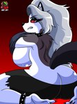 anklet annoyed anthro big_breasts big_butt biped bottomwear bottomwear_down breasts butt camel_toe claws clenched_teeth clothed clothing eyelashes feet female fur genital_outline glare gradient_background grey_body grey_fur grey_hair hair half-closed_eyes head_turned huge_breasts humanoid_feet jewelry logo long_hair looking_at_viewer looking_back narrowed_eyes pants pants_down partially_clothed plantigrade pussy_outline raised_clothing raised_shirt raised_topwear red_sclera shirt side_boob simple_background sitting solo spread_legs spreading tail teeth text thick_thighs three-quarter_view toe_claws toes topwear under_boob white_body white_eyes white_fur wide_hips vash_art helluva_boss mythology loona_(helluva_boss) canid canid_demon canine demon hellhound mammal mythological_canine mythological_creature 2022 3:4 absurd_res artist_logo artist_name colored hi_res