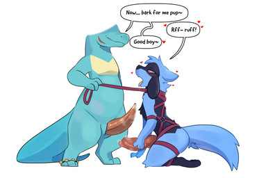 animal_genitalia animal_penis anthro anthro_on_anthro athletic athletic_anthro athletic_male barking bdsm big_penis blush bodily_fluids canine_genitalia canine_penis dialogue digitigrade dominant dominant_male duo erection fur genital_fluids genital_slit genitals good_boy harness heart_symbol kneeling knot leash leash_pull legband looking_pleasured male male/male narrowed_eyes nude open_mouth penis petplay praise precum roleplay simple_background smile speech_bubble standing submissive submissive_male text tongue tongue_out tuft white_background cometdragonite nintendo pokemon generation_2_pokemon generation_4_pokemon pokemon_(species) riolu totodile 2025 absurd_res english_text hi_res