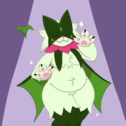 anthro belly blush blush_lines female fur green_body green_fur paws slightly_chubby slightly_chubby_anthro slightly_chubby_female solo simon_el_joyas_(artist) nintendo pokemon gres_(simon_el_joyas) generation_9_pokemon meowscarada pokemon_(species) 1:1 hi_res