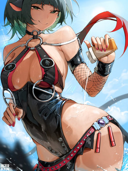 armwear black_hair blue_eyes breasts clothing collarbone eyebrows eyelashes female fishnet_armwear fishnet_clothing glistening glistening_body glistening_skin hair one-piece_swimsuit pouring pouring_onto_self smile solo swimwear water alterkyon mihoyo zenless_zone_zero jane_doe_(zenless_zone_zero) animal_humanoid humanoid mammal mammal_humanoid murid murid_humanoid murine murine_humanoid rat_humanoid rodent rodent_humanoid thiren 2025 3:4 hi_res