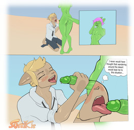 balls butt cactus covering covering_eyes covering_face duo erection eyes_closed fellatio genitals glans green_body kneeling male male/male necktie nipples nude oral penile penis plant sex slim slim_male text tongue tongue_out sosalkis cactus_creature elemental_creature felid feline flora_fauna mammal absurd_res comic english_text hi_res