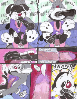 anal anal_penetration balls bed big_penis bodily_fluids bouncing_penis clothing coat cum cum_in_ass cum_inside double_penetration duo erection feet fisting foot_focus furniture gagging genital_fluids genitals gloves hand_in_mouth hands_up handwear hero_worship holding_both_legs holding_leg internal latex latex_clothing latex_gloves latex_handwear male male/male motion_lines navel oral_fisting orgasm panicked_look penetration penile penile_penetration penis penis_in_ass precum pubes rough_sex saliva sex sitting_in_lap slime tailcoat teeth throbbing thrusting tongue topwear rufe_squirrel animaniacs looney_tunes warner_brothers bugs_bunny yakko_warner inkblot lagomorph leporid mammal rabbit absurd_res comic hi_res traditional_media_(artwork)