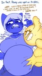 2021 anthro antlers big_breasts blue_body blue_fur blush bodily_fluids breasts cartoon_network color_coded color_coded_text cuckquean dialogue domestic_cat duo english_text fakeryway fangs felid feline felis female female/female fur hair heart_after_text heart_before_text heart_symbol hearts_around_body hearts_around_head hi_res horn humanoid inbreeding incest_(lore) looking_away mammal nicole_watterson penny_fitzgerald pregnant pregnant_anthro pregnant_female short_hair sibling_(lore) squeezing stated_incest stuttering sweat teeth text text_with_heart the_amazing_world_of_gumball triplets_(lore)