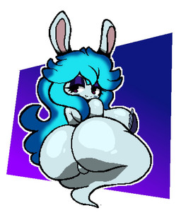 anthro bedroom_eyes big_breasts big_butt blue_hair bottomless breasts butt clothed clothing eyelashes eyeshadow fangs female hair huge_butt long_hair looking_at_viewer looking_back looking_back_at_viewer makeup narrowed_eyes partially_clothed rear_view seductive side_view smile smiling_at_viewer solo teeth toony topwear windreg1 mario_plus_rabbids_sparks_of_hope raving_rabbids rayman_(series) ubisoft midnite_(mario_plus_rabbids) ghost lagomorph mammal rabbid spirit 2022 aliasing digital_media_(artwork) shaded