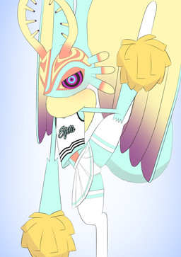 ambiguous_gender anthro antlers biped black_sclera cheerleader_outfit chest_tuft clothing colored_nails countershade_torso countershading digitigrade fingernails flexible fluffy fluffy_tail fur head_wings horn huge_wings legwear mouthless multicolored_body multicolored_eyes multicolored_fur nails neck_tuft on_one_leg orange_body orange_fur panties pink_eyes pom_poms pupils purple_fingernails purple_nails simple_background solo standing stockings tail tan_body tan_fur teal_body teal_eyes teal_fur text three-quarter_view tuft underwear unusual_wing_placement white_background wings ahab_null kirby_(series) kirby_and_the_forgotten_land nintendo fecto_elfilis alien chinchillid mammal rodent starling_(kirby) 2022 absurd_res digital_drawing_(artwork) digital_media_(artwork) english_text full-length_portrait hi_res japanese_description portrait