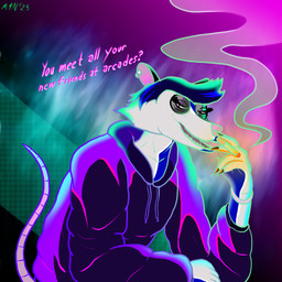 anthro blue_hair cigarette clothing dialogue eye_bags female hair hoodie smoking smoking_cigarette solo synthwave talking_to_viewer topwear m4n american_opossum mammal marsupial 1:1 absurd_res hi_res