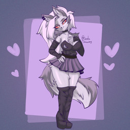alternative_fashion anthro big_breasts boots breasts clothing female footwear fur goth hair long_hair long_tail red_eyes shoes solo tail white_body white_fur white_hair soulsdrawing helluva_boss loona_(helluva_boss) canid canine mammal 1:1