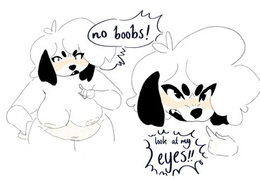 anthro areola bangs belly black_ears black_eyebrows black_nose blush dialogue eyebrows fangs female floppy_ears fluffy fluffy_hair fur gesture grumpy hair leaning leaning_forward looking_at_viewer lop_ears narrowed_eyes navel nipples nude open_mouth short_hair simple_background slightly_chubby slightly_chubby_anthro slightly_chubby_female solo speech_bubble talking_to_viewer tan_areola tan_belly tan_nipples teeth text white_body white_fur worm_with_teeth pepper_(fawnpawss) canid canine canis domestic_dog mammal 2022 digital_media_(artwork) english_text hi_res