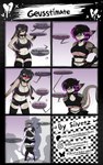 anthro belly belly_markings black_hair blush blush_lines breasts brown_body brown_fur clothed clothing dialogue ear_markings ear_piercing ear_ring eyebrow_piercing eyebrows eyeliner facial_piercing female fur grey_body grey_eyes grey_fur hair highlights_(coloring) legwear long_hair long_tail makeup markings mascara nub_tail piercing purple_hair purple_highlights purple_nose raccoon_tail ring_piercing spots spotted_body spotted_fur spotted_markings spotted_tail striped_body striped_fur striped_markings stripes tail tail_markings thigh_highs yellow_eyes silvetz jane_(silvetz) lexie_(silvetz) zara_(silvetz) bengal_cat blacktip_reef_shark carcharhinus domestic_cat felid feline felis fish lagomorph leporid mammal marine rabbit reef_shark requiem_shark shark absurd_res comic hi_res watermark