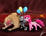 attached_to_balloon balloon blue_eyes creepy_face cutie_mark cybernetic_leg cybernetic_limb duo female feral fur hair hell inflatable pink_body pink_fur pink_hair pink_skin spikes spikes_(anatomy) tail emerl-lad12 doom_(series) doom_3 friendship_is_magic hasbro id_software microsoft my_little_pony pinkie_pie_(mlp) demon earth_pony equid equine horse mammal monster pinky_(doom) pony 5:4 crossover