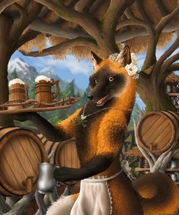 anthro black_nose day detailed_background open_mouth semi-anthro sky smile solo standing teeth tongue the-urocyon canid canine fox mammal 2015 5:6 absurd_res digital_media_(artwork) hi_res