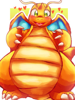 antennae_(anatomy) anthro belly big_belly blush blush_lines claws daww female female_anthro green_background green_eyes heart_symbol membrane_(anatomy) membranous_wings multicolored_body open_mouth open_smile orange_body overweight overweight_anthro overweight_female simple_background slightly_chubby slightly_chubby_anthro slightly_chubby_female smile solo tan_belly tan_body thick_thighs two_tone_body wings felipotyphlosion mythology nintendo pokemon dragon dragonite generation_1_pokemon mythological_creature mythological_scalie pokemon_(species) scalie absurd_res hi_res