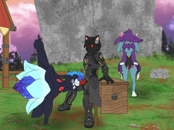 3_fingers 3_toes 5_fingers animal_genitalia animal_penis anthro armor black_body black_fur black_hair boots breasts breeding_farm clothed clothed_sex clothing cuckquean deep_throat duo eyes_closed feet fellatio female female_penetrated fingers footwear fur genitals glaring glaring_at_another gloves grass group hair handwear hat headgear headwear inner_ear_fluff jealous leaning leaning_backward looking_at_another magic_user male male/female male_penetrating male_penetrating_female neck_bulge open_mouth oral oral_penetration palmorph penetration penile penile_penetration penile_spines penis penis_in_mouth pillar plant red_eyes red_penis rock sex shoes simple_background sky smile spinning spinning_on_penis standing standing_sex toes trio tuft witch witch_hat yellow_light nigazi palworld pocketpair takkun_(takkun7635) bellanoir_(pal) bombay_cat domestic_cat felid feline felis katress mammal pal_(species) 2d_animation 4:3 animated frame_by_frame