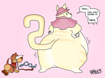 aloha_shirt aloha_shirt_only anthro anus clothing duo female larger_female long_tongue male obese overweight pattern_clothing pattern_shirt pattern_topwear shirt size_difference smaller_male tongue toony topwear doodledoggy awooga_(meme) doodle_(doodledoggy) mochi_venti canid canine canis domestic_cat domestic_dog felid feline felis mammal 4:3 hi_res