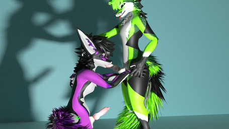 5_fingers animal_genitalia animal_penis anthro anthro_on_anthro black_body black_fur black_hair canine_genitalia canine_penis duo erection fellatio fingers fur genitals green_body green_fur green_hair grey_floor hair holding_head holding_partner kneeling knot male male/male male_penetrated male_penetrating male_penetrating_male master oral penetration penile penis purple_body purple_fur sex shadow side_view teal_wall white_body white_fur berserker200512 rexouium 16:9 3d_(artwork) digital_media_(artwork) hi_res widescreen