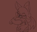 annoyed anthro armor big_breasts bodysuit breastplate breasts cleavage clothed clothing female gloves handwear skinsuit solo tight_clothing wings tascom sega sonic_the_hedgehog_(series) rouge_the_bat bat mammal hi_res line_art