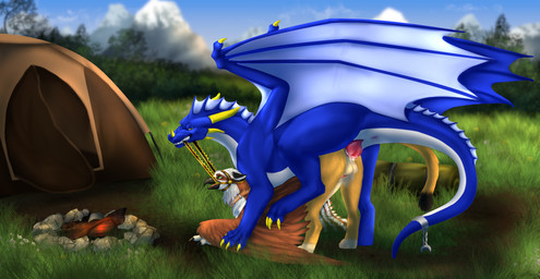 anal anal_penetration animal_genitalia animal_penis anus ass_up balls blue_body bodily_fluids bridle camp campfire claws clenched_teeth collar cum cum_in_ass cum_inside duo feathered_wings feathers feral feral_on_feral feral_penetrated feral_penetrating feral_penetrating_feral from_behind_position fur genital_fluids genitals green_eyes horn interspecies leash leash_pull male male/male male_penetrated male_penetrating male_penetrating_male mounting open_mouth outside penetration penile penile_penetration penis penis_in_ass pinned sex size_difference smaller_penetrated step_position tail teeth tent tongue wings thorn193 european_mythology mythology kouryuu avian dragon gryphon mythological_avian mythological_creature mythological_scalie reptile scalie western_dragon 2020 digital_media_(artwork) hi_res