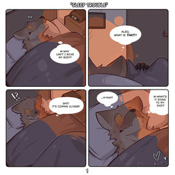 anthro brown_body brown_fur bulge clock digital_clock electronics fangs fur male shadow sleep_paralysis teeth text thought_bubble under_covers wolfanine hyena mammal 1:1 absurd_res comic english_text hi_res