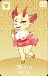 anthro areola breasts clothed clothing dress female looking_at_viewer nipples open_mouth open_smile partially_clothed raised_leg smile smiling_at_viewer solo undressing zavrix amiibo animal_crossing nintendo shino_(animal_crossing) deer mammal 2023 dated