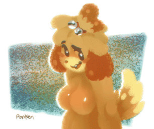 animated_gif anthro blush bouncing breast_jiggle breasts buckteeth featureless_breasts female jiggling looking_at_viewer tail tail_motion tailwag teeth panken animal_crossing nintendo isabelle_(animal_crossing) canid canine canis domestic_dog mammal shih_tzu toy_dog 2d_animation animated low_res motion_tweening short_playtime