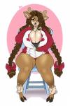 anthro big_breasts biped breasts canada cleavage clothed clothing curvy_figure female huge_breasts looking_at_viewer maple_leaf sitting smile solo thick_thighs voluptuous boosterpang olive_(rawk_manx) deer mammal new_world_deer reindeer absurd_res hi_res