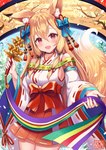 bell blonde_hair breasts clothed clothing female hair holding_object looking_at_viewer open_mouth solo sakura_ani animal_humanoid canid canid_humanoid canine canine_humanoid fox_humanoid humanoid mammal mammal_humanoid 2022 hi_res portrait three-quarter_portrait