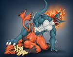 anal anal_penetration anthro black_body black_fur black_nose duo feet fire foot_on_head fur male male/male mask nipples orange_body orange_fur penetration tail_wrapped_around triceramonster bandai_namco digimon digimon_(species) flamedramon hybrid mammal primate hi_res