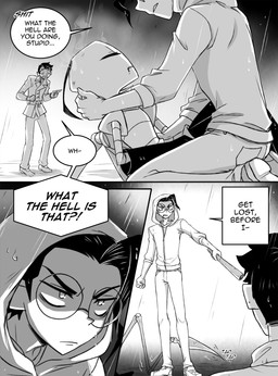 aged_up ahoge black_hair clothed clothing dialogue eyewear group hair male not_furry raining speech_bubble text topwear trio inimoose invader_zim nickelodeon dib_membrane zim_(invader_zim) alien alien_humanoid human humanoid irken mammal comic digital_media_(artwork) english_text hi_res monochrome
