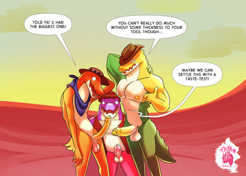 anthro anthro_on_anthro asymmetrical_coloring balls candy clothing comparing comparing_penis cowboy_hat desert dessert erection food foreskin genitals group gummy_(food) hat hat_only headgear headgear_only headwear headwear_only humanoid_genitalia humanoid_penis kerchief male male/male male_anthro mostly_nude muscular muscular_anthro muscular_male neckerchief neckwear nipples nude outside penis simple_background size_difference skinny skinny_anthro skinny_male slightly_chubby slightly_chubby_male text trio thekinkybear glitch_productions the_amazing_digital_circus chad_(tadc) gummigoo_(tadc) max_(tadc) alligator alligatorid crocodilian food_creature gummy_creature living_candy reptile scalie 2024 absurd_res english_text hi_res