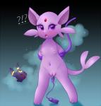 ?! anthro blood blush bodily_fluids breasts duo female genitals gradient_background hands_behind_back navel nipples nosebleed pokemorph purple_eyes pussy sex_toy simple_background small_breasts solo_focus vaginal vibrator nirvanilla sweet-tea nintendo pokemon eeveelution espeon generation_2_pokemon pokemon_(species) umbreon artist_collaboration