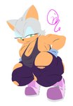 anthro big_breasts breasts clothing crouching female footwear gloves green_eyes handwear huge_breasts leggings legwear shirt shoes slightly_muscular sneakers solo tank_top thick_thighs topwear torn_clothing wardrobe_malfunction ojisan_mopy sega sonic_the_hedgehog_(series) rouge_the_bat bat mammal digital_media_(artwork) hi_res lineless