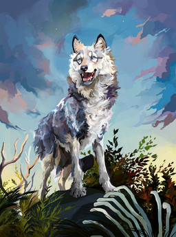 blue_eyes detailed_background feral fluffy fluffy_tail fur grass grey_body grey_fur looking_at_viewer male open_mouth plant solo sunset tail teeth tongue white_body white_fur tourclub_chergid a.o.kigahara canid canine canis mammal wolf 2021 colored digital_drawing_(artwork) digital_media_(artwork) hi_res shaded traditional_media_(artwork)