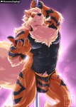 2022 abs anthro anthrofied arcanine armpit_hair beckoning bedroom_eyes biceps big_bulge big_muscles body_hair bulge canid canine chest_tuft claws clothed clothing detailed_bulge eyebrows fangs finger_claws fur generation_1_pokemon genital_outline gesture hi_res kousen leg_tuft looking_at_viewer male mammal mane muscular muscular_anthro muscular_male narrowed_eyes navel nintendo nipples obliques pawpads pecs penis_outline pokeball_underwear pokemon pokemon_(species) pokemorph pole portrait pubes quads red_eyes seductive sharp_teeth simple_background solo standing stripper_pole teeth thong three-quarter_portrait topless topless_anthro topless_male triceps tuft underwear white_background