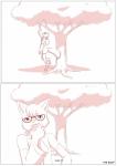 2017 absurd_res anthro aogami apple canid canine clothing coat comic eating eyewear food fox fruit glasses hi_res male mammal miles_yellow monochrome plant sequence sleeves solo topwear tree
