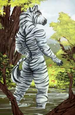 anthro back_muscles backsack balls barely_visible_balls barely_visible_genitalia biceps biped black_body black_fur black_nose black_stripes butt butt_pose casual_nudity day detailed_background fingers fur genitals grass lake legs_in_water looking_at_viewer looking_back looking_back_at_viewer male male_anthro mane markings multicolored_body muscular muscular_anthro muscular_male nude nude_anthro nude_male outdoor_nudity outside partially_submerged plant pose presenting presenting_hindquarters rear_view skinny_dipping sky smile solo standing standing_in_water striped_body striped_fur striped_markings striped_tail stripes submerged_legs tail tail_markings tail_tuft text tree tuft two_tone_body water wet white_body white_fur yellow_eyes i-psilone dashing equid equine mammal zebra absurd_res artist_name detailed digital_media_(artwork) digital_painting_(artwork) english_text handwritten_text hi_res painting_(artwork) portrait shaded soft_shading three-quarter_portrait