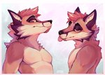 anthro fangs fur lustful_eyes male nude orange_body orange_fur red_body red_fur simple_background solo teeth tongue tongue_out yellow_eyes jayzac zachary_(gzdraws) canid canine fox humanoid mammal hi_res