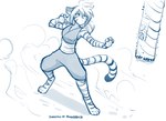 anthro barefoot claw_pose claws clothed clothing digitigrade feet female fighting_pose fur martial_arts martial_arts_uniform portrait_(object) pose scratching_post simple_background solo sportswear striped_body striped_fur stripes tail white_background conditional_dnp tom_fischbach twokinds flora_(twokinds) felid keidran mammal pantherine tiger 2022 adobe_photoshop_(artwork) alternate_version_at_source blue_and_white digital_media_(artwork) hi_res monochrome sketch