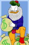 $ anthro anthrofied beak beard bottomwear bulge clothing currency_symbol dollar_sign eyewear facial_hair glasses half-closed_eyes male money narrowed_eyes pants pince-nez rectangular_glasses small_glasses smile solo symbol underwear bobthetanuki disney ducktales ducktales_(1987) flintheart_glomgold anatid anseriform avian bird duck meme